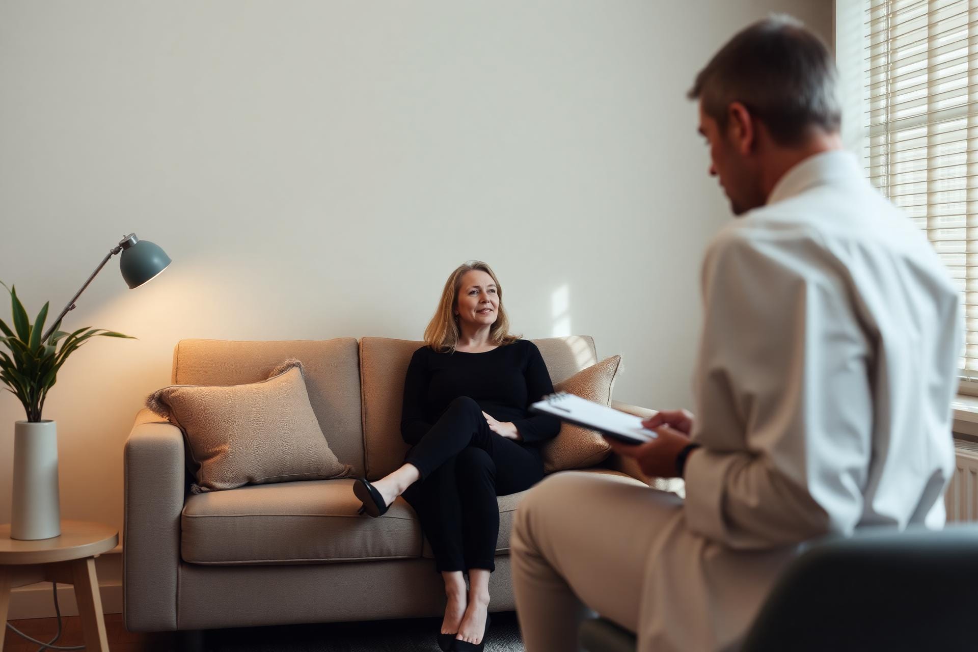 Professional psychiatrist providing psychiatric services and psychotherapy consultation in modern office setting