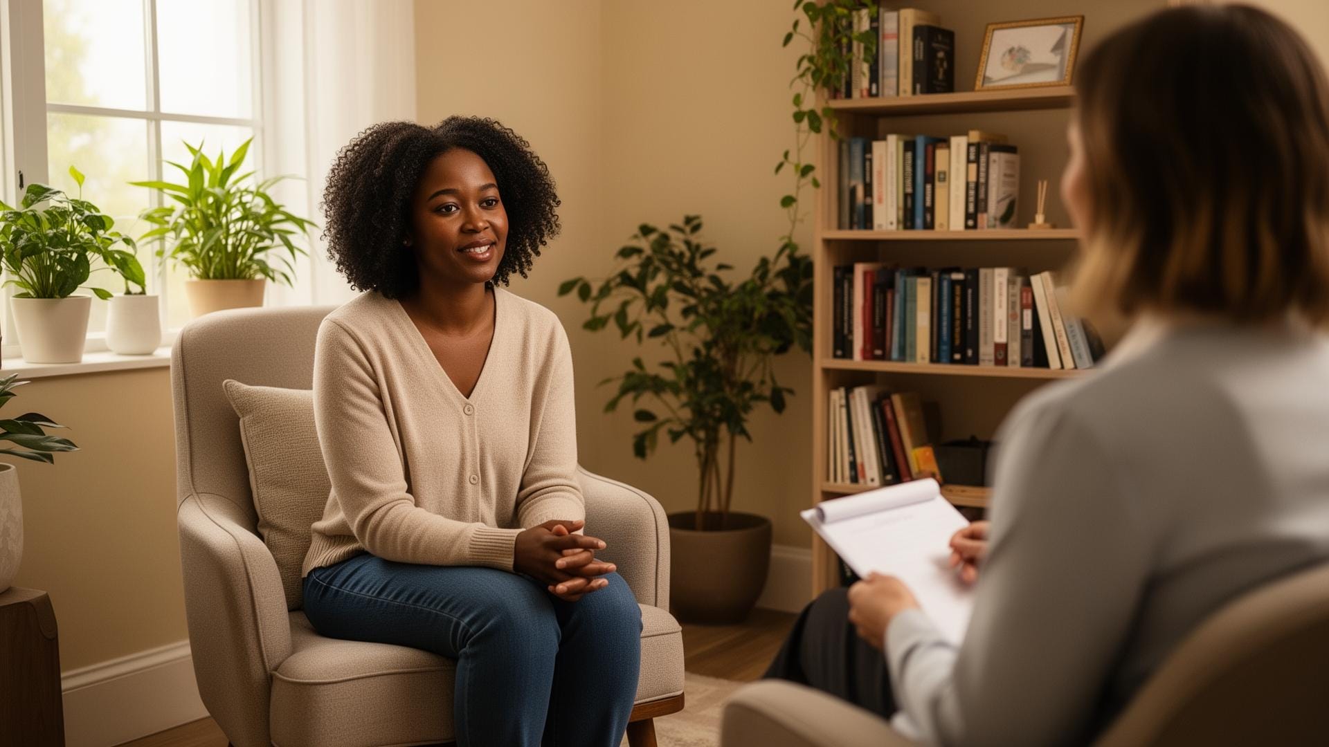 Professional psychiatrist providing psychiatric services and psychotherapy consultation in modern office